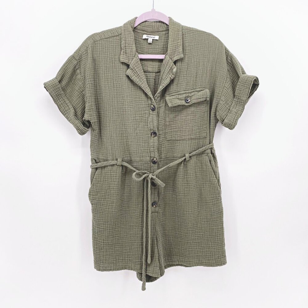 Madewell Lightspun Belted Safari Romper - Olive